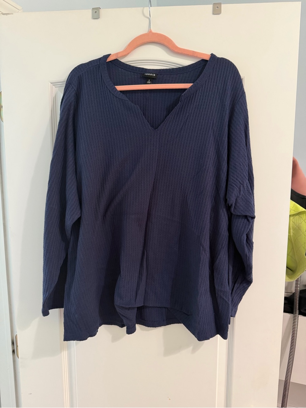 torrid Navy Waffle Knit Long-Sleeve V-Neck Top